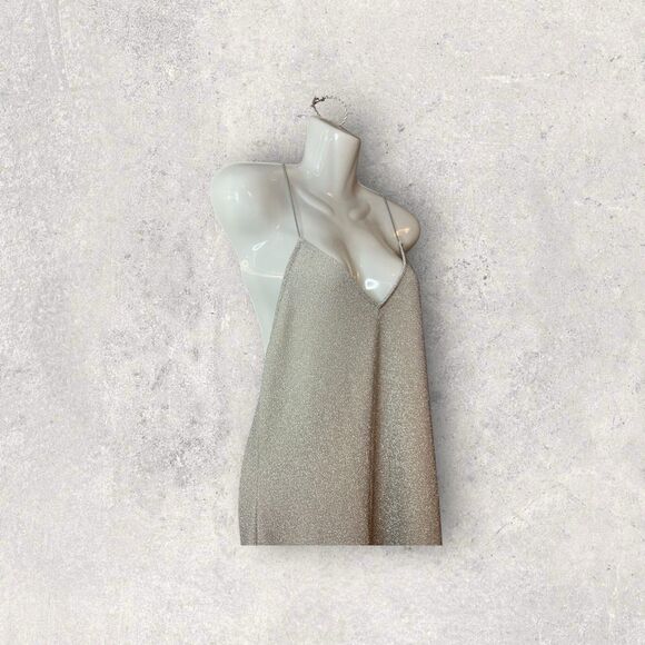 H&M Divided Womens Large Sparkle Silver Backless Spaghetti Cross Back Mini Dress - Picture 2 of 5